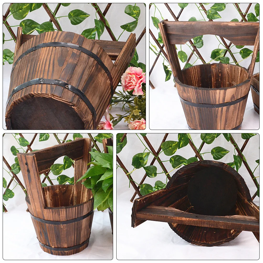 

Retro Solid Wood Fence Flower Pot Garden Planter Hanging Wall Ornaments Wooden Bucket Plant Holder