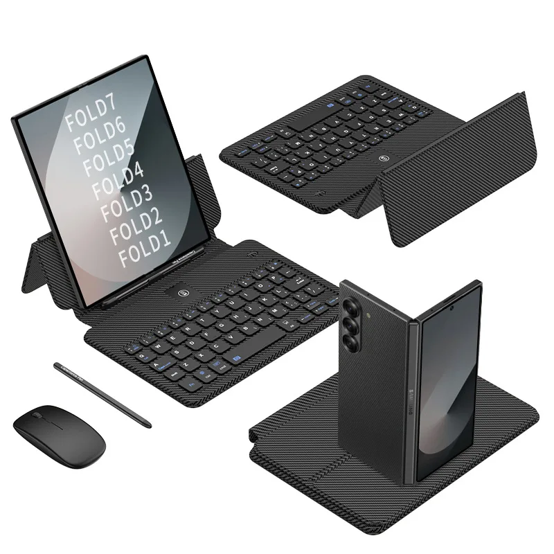 

Leather Fold Stand Keyboard Case For Samsung Gaalxy Z Fold 7 6 5 4 3 2 Bluetooth Wireless Keyboard Touch Pen Mouse Hard Cover