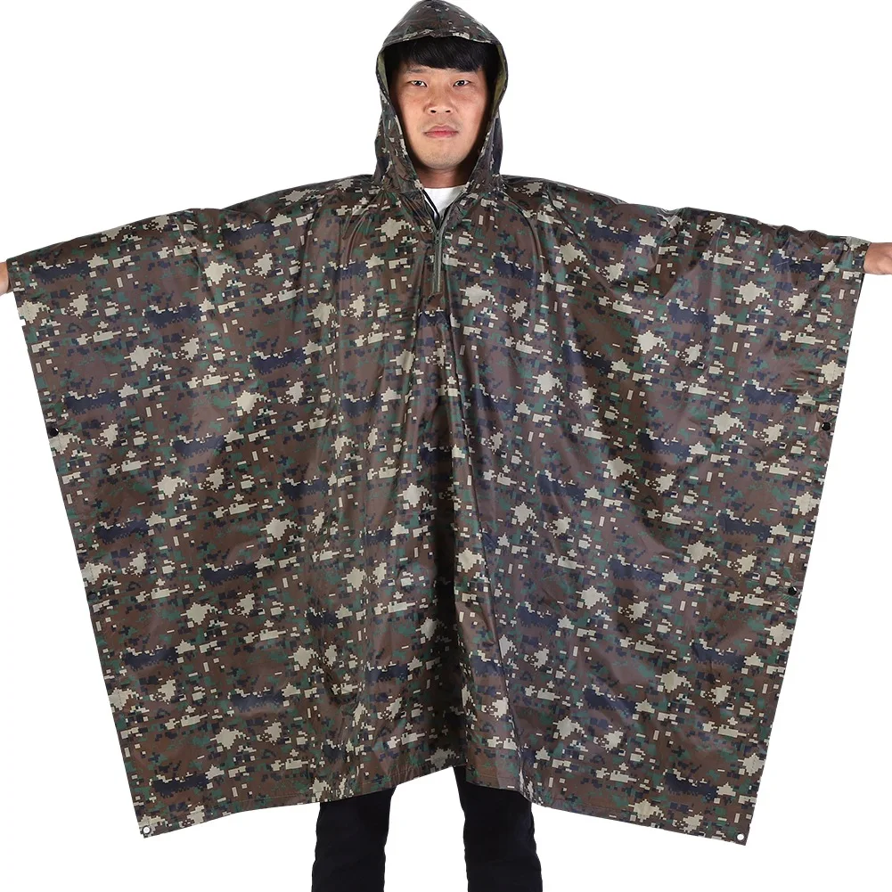 Camouflage Raincoat Military Waterproof Army Hooded Ripstop Rain Coat Poncho Camping Hiking Outdoor Outdoor Raincoat Rain Poncho