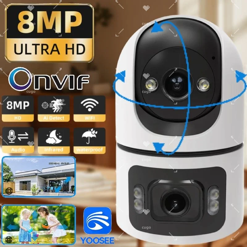 8MP WiFi IP Camera Dual Lens Security with Adjustable Bracket Wireless Surveillance Cameras Onvif 10X Zoom Baby Monitor Mini Cam