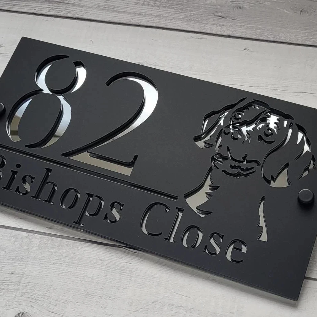 

MODERN HOUSE SIGN Dachshund House Number Sign Dog House Sign HouseLaser Cut Matte Black Acrylic House Number Sign Address Plaque