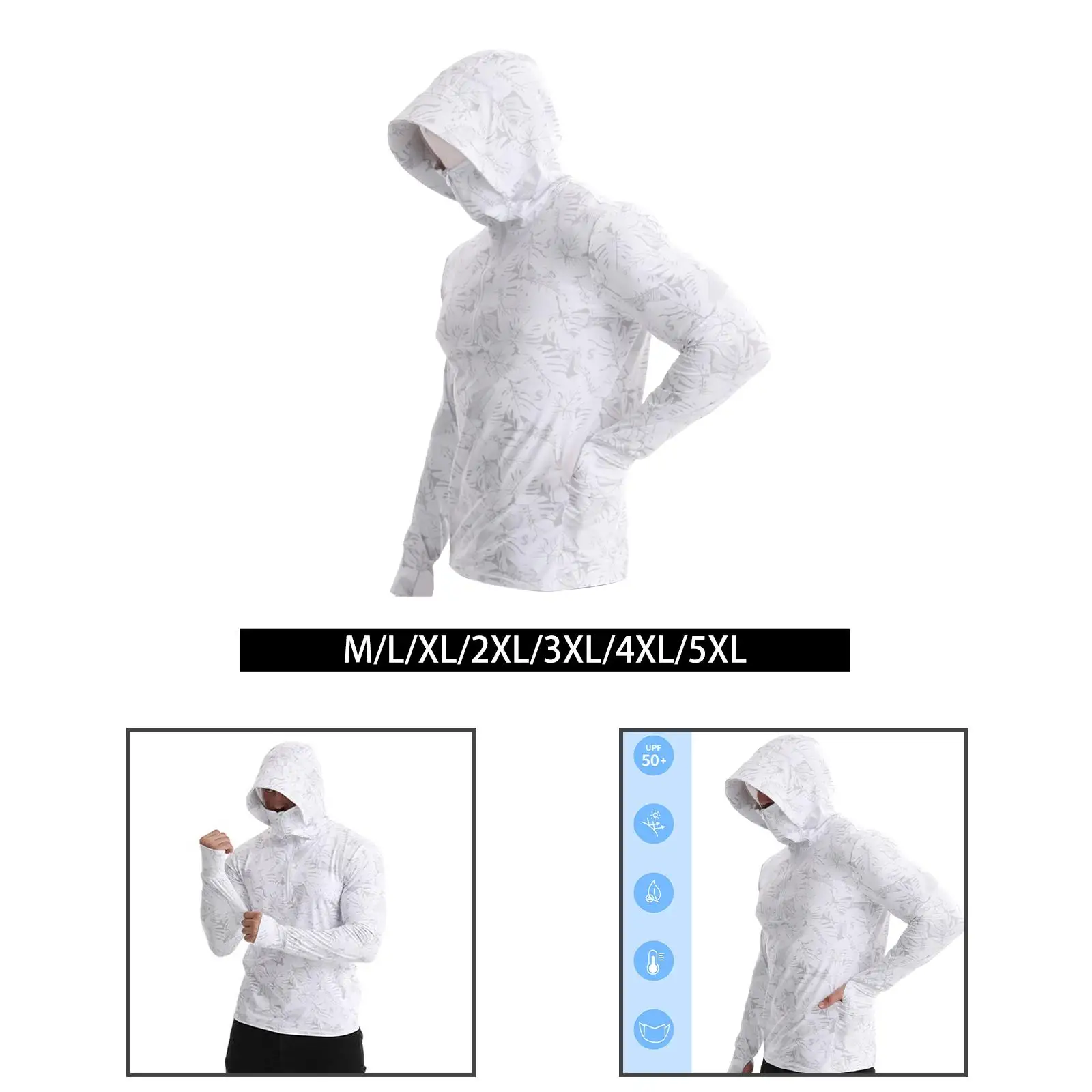 

Men's Sun Protection Hoodie Shirt Hooded Rash Guard for Sport Camping Summer