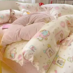 Cute Cartoon Bedding Set New No Filler Ins Soft Duvet Cover Flat Sheet Pillowcases Twin Queen Size Girls Boys Comforter Cover