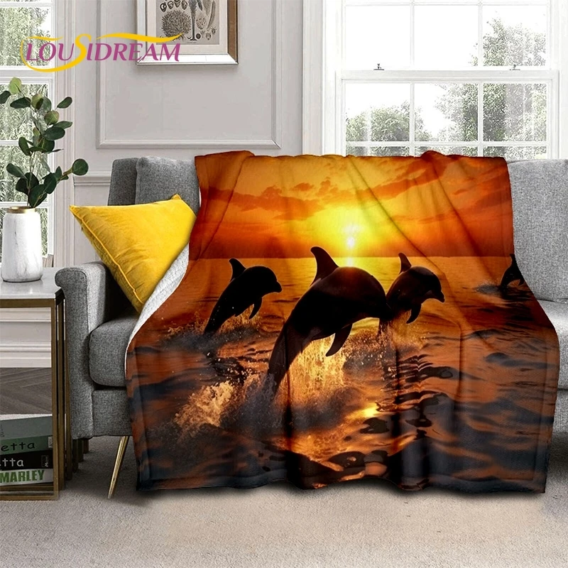 3D Underwater World Seabed Dolphin Cartoon Soft Blankets,Throw Blanket Comfortable Blanket for Picnic Beds Sofa Home Bedroom Kid