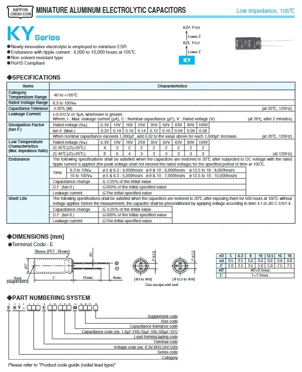 Nippon-condensador electrolítico de aluminio, placa base KY 5x11mm, NCC EKY-350ELL470ME11D, baja ESR, 47uf, 35V, 35V47UF