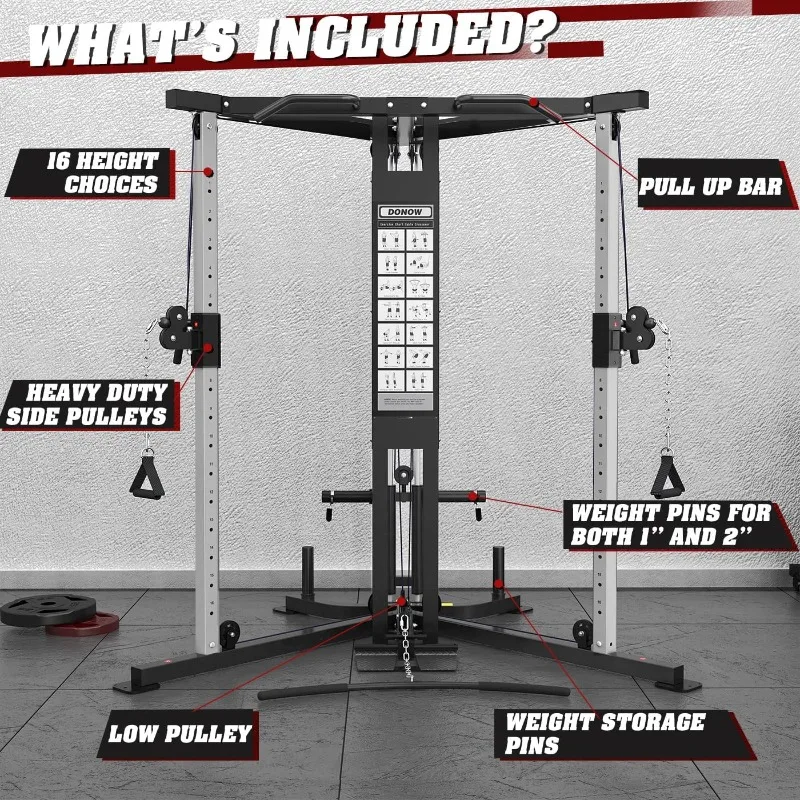 Cable Crossover Machine, Cable Fly Machine Home Gym System Workout Station with Dual Pulley System Pull-Up Bar Cable Bar a