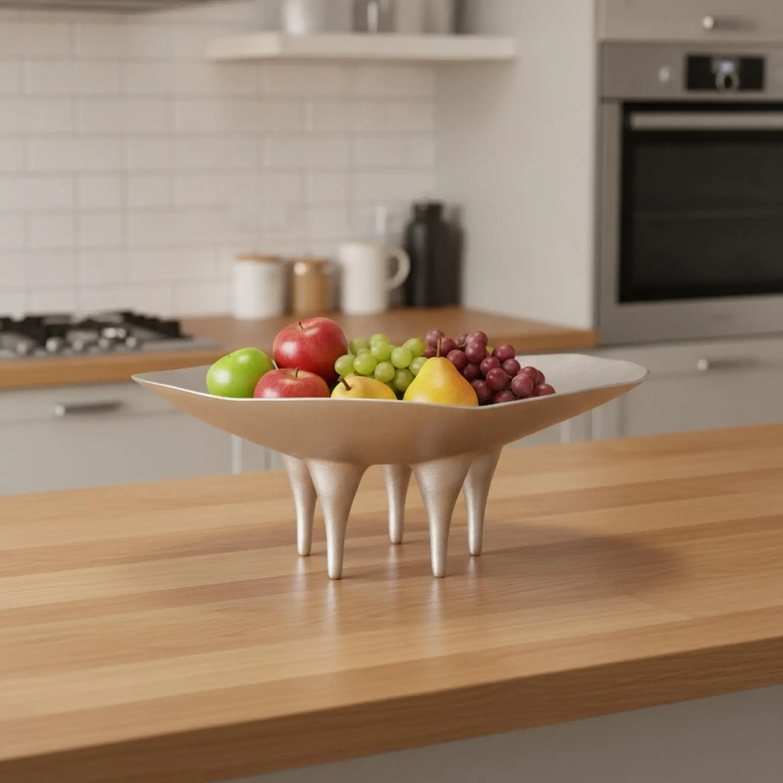 Raised Fruit Tray with Five Legs Contemporary Aluminum Fruit Tray for Dining Table, Entryway
