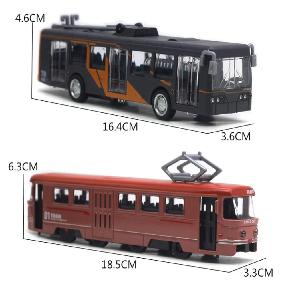 Ferrocarril de simulación, riel de luz, modelo de tranvía, autobús Retro de aleación con sonido y luz 1:50, modelo de tren de canasta de cinco colores