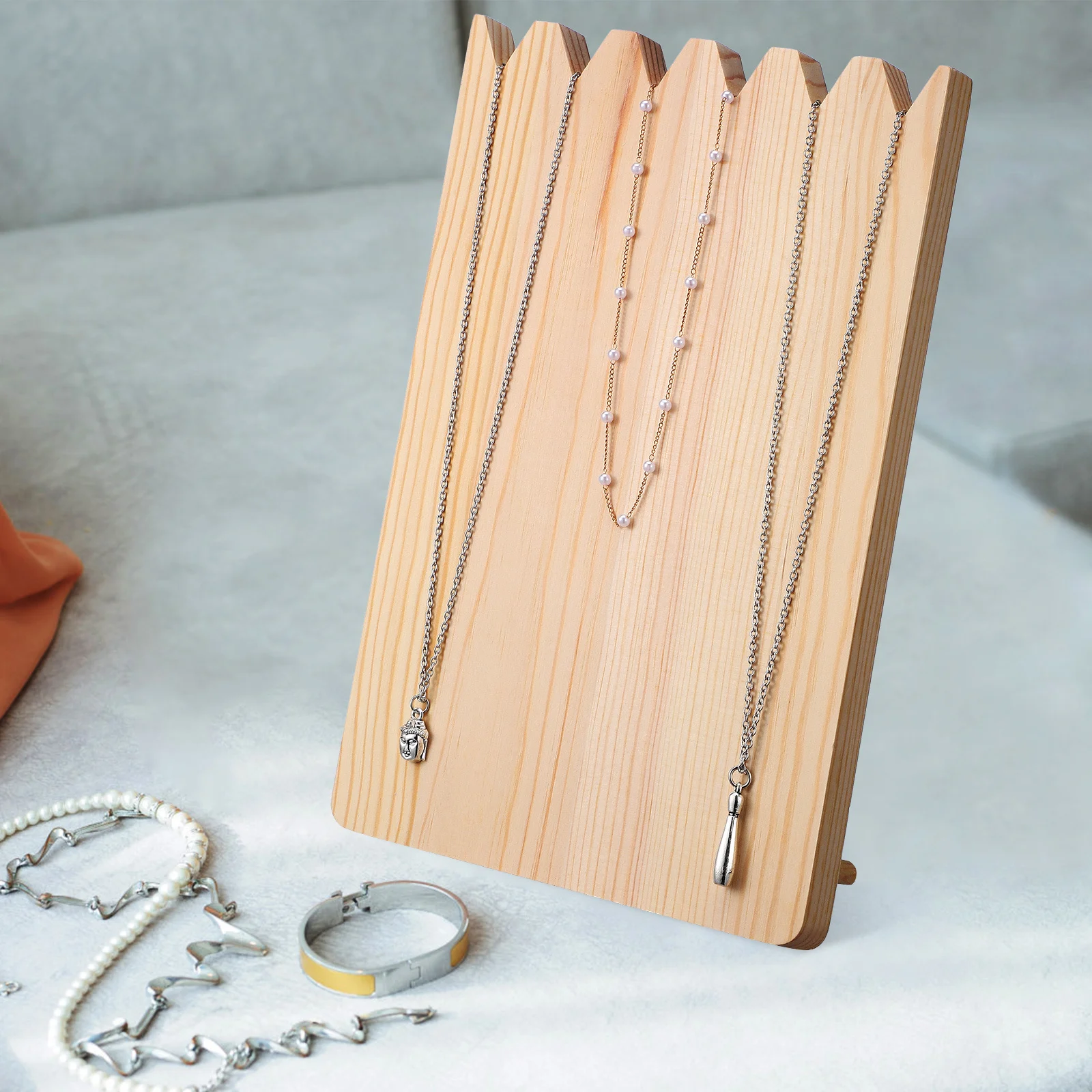 

Wood Necklace Display Stand Natural Wood Jewelry Holder Compact Creative Design Hanging Ornament Display Necklace Holder Stand