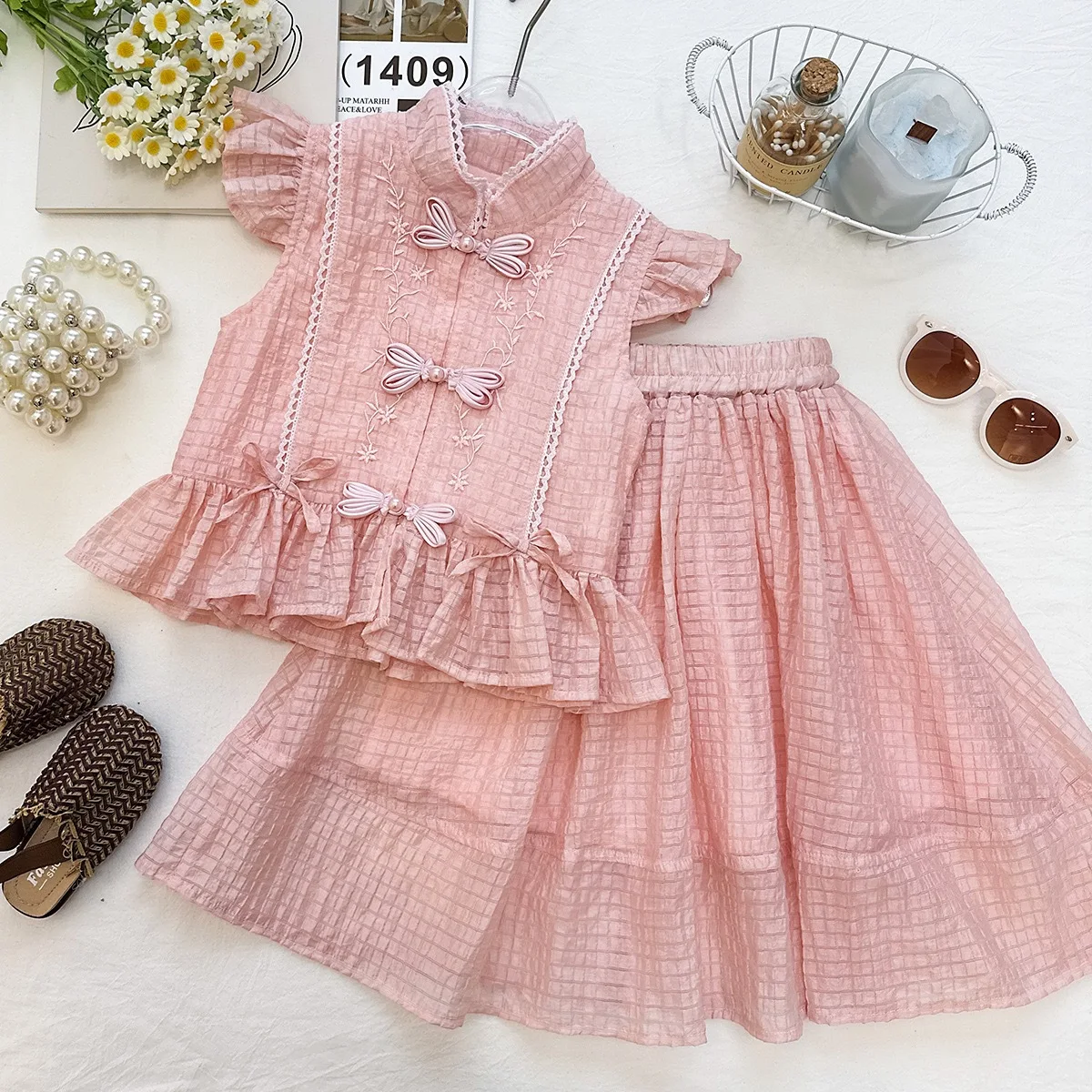 Girls Dress Clothes Sets Summer 2026 Children Short Sleeve Shirts Skirts 2pcs Princess Party Clothes Kids Cute Outfits Teenagers