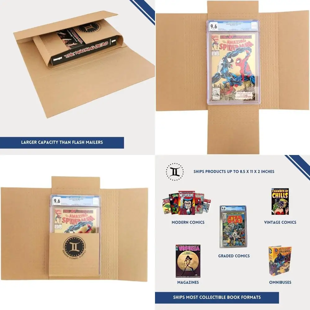 

50-Pack Comic Shipping Boxes - Holds 15 Comics, 3 Slabs, 10 Toploaders, 8 Magazines | Customizable for Comics, Manga, Literature