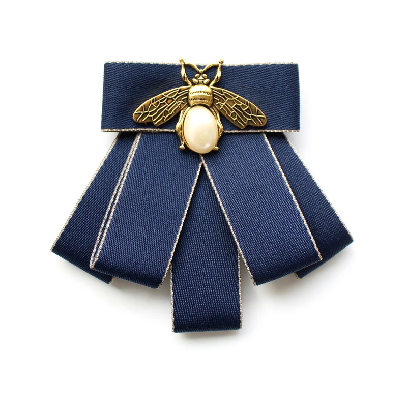 Koreanische Stoff Fliege Broschen Frauen Anzug Hemd Kragen Perle Kristall Beee Revers Pins Casual Britischen Stil Krawatten männer Schmuck – Detail 3