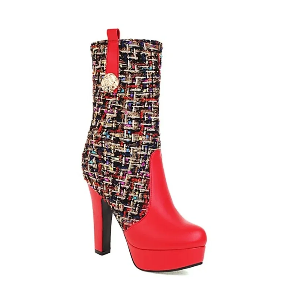 حذاء برقبة للركبة للنساء مصمم مثير موضة جولة تو عالية الكعب الجانب سستة منصة طويلة الأحذية حجم كبير 48 49 50 33-27 #2