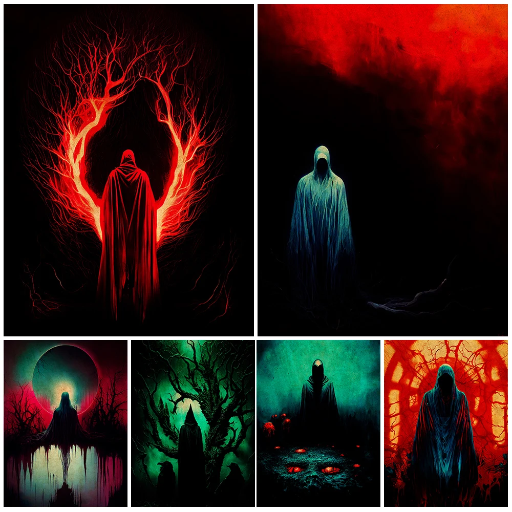 

Red Robed And Black Robed Devil Wizards Vintage Wall Art Canvas Painting Abstract Horror Demon Art Poster And Print Home Decor