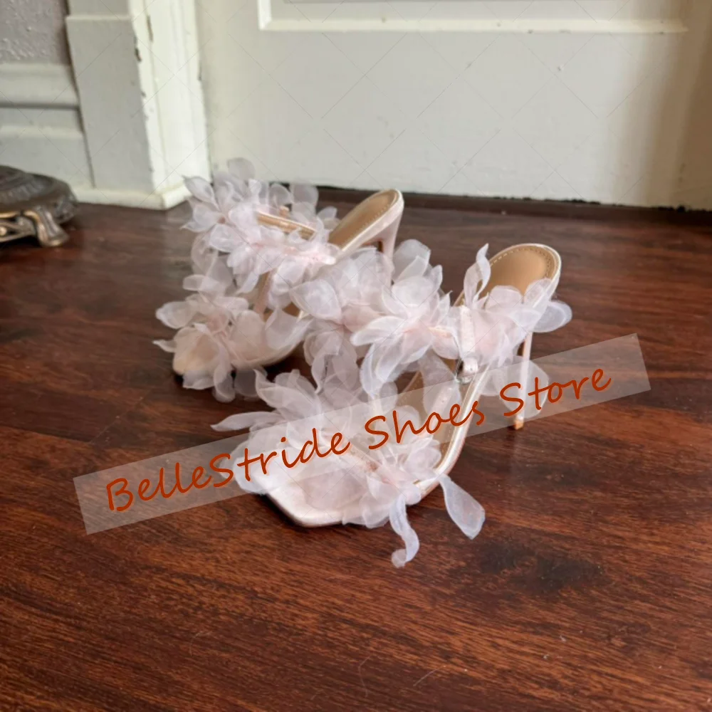 Różowe ażurowe pantofelki z ozdobnymi płatkami, odkryte palce, modne damskie buty, szpilki, wysokie obcasy, na imprezę, bankiet, randkę, 2025, Zapatos Para Mujere