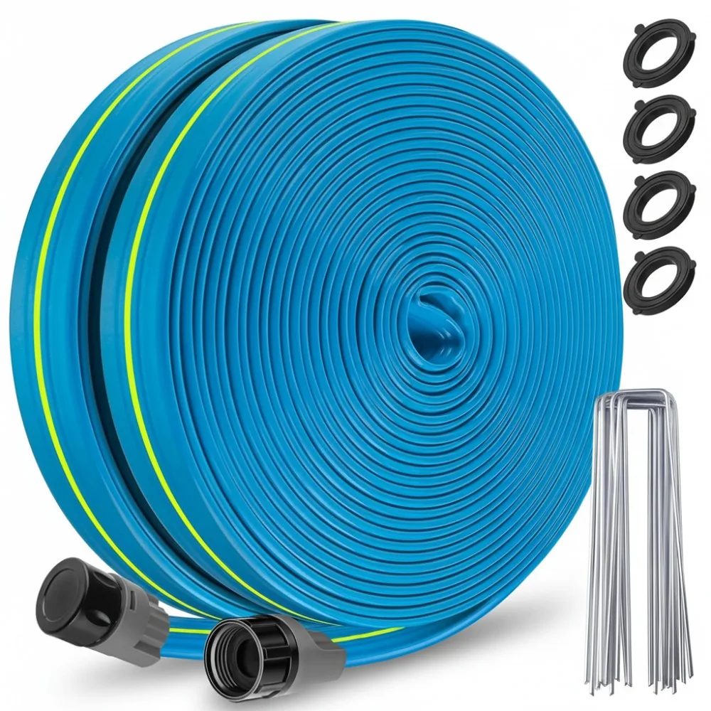 

100FT Heavy Duty Sprinkler Hose, Efficient Garden Lawn Irrigation System with 40 Staples, Water Saving