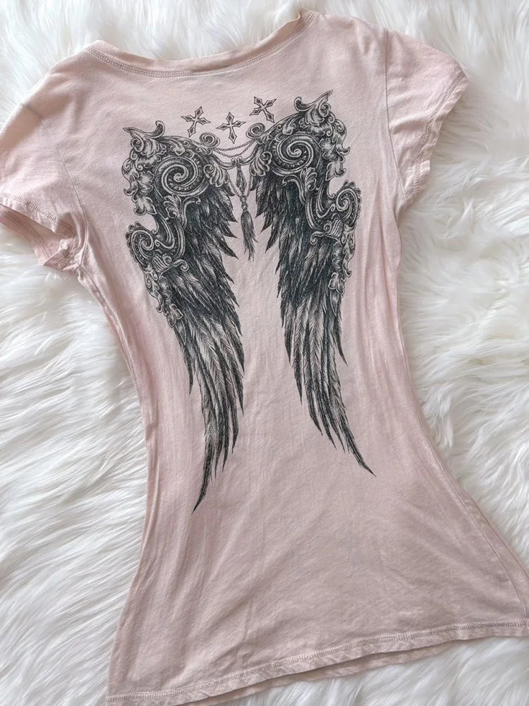 Floral End Original American Sweet And Spicy Y2K Abi ort Sve Women's T-irt Design Sensation Pink Top Summer