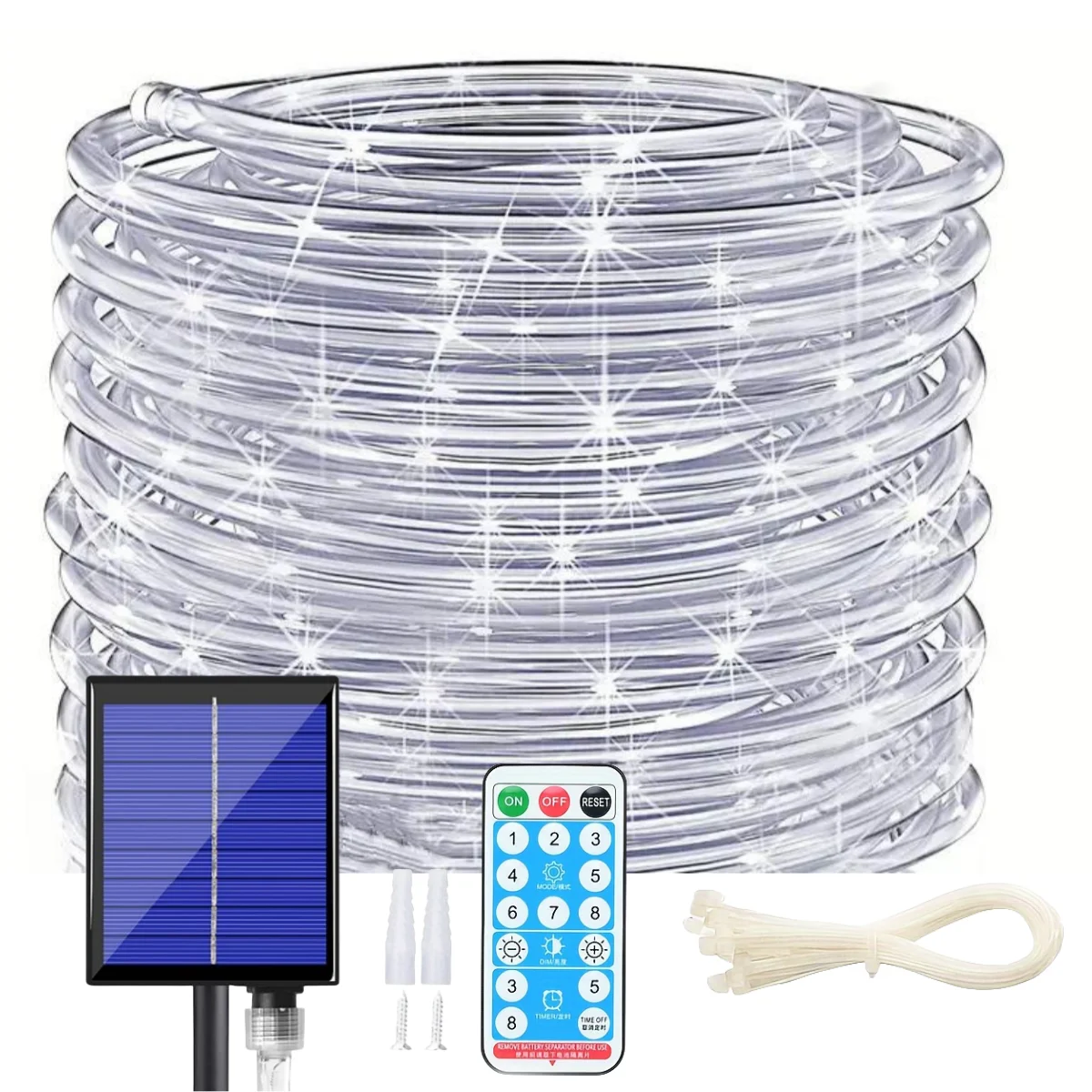 

1 Roll 100leds/200leds Solar Outdoor Rope Light, 8 Modes Large Powered Tube, Remote Control Timer String Lights,