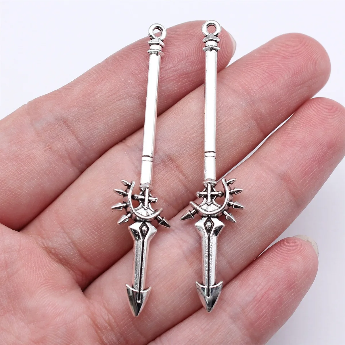 20pcs 59x13mm(2.32x0.51inch) Antique Silver Color Acgn Cosplay Sword, Gun, Sword And Halberd Charms Pendants