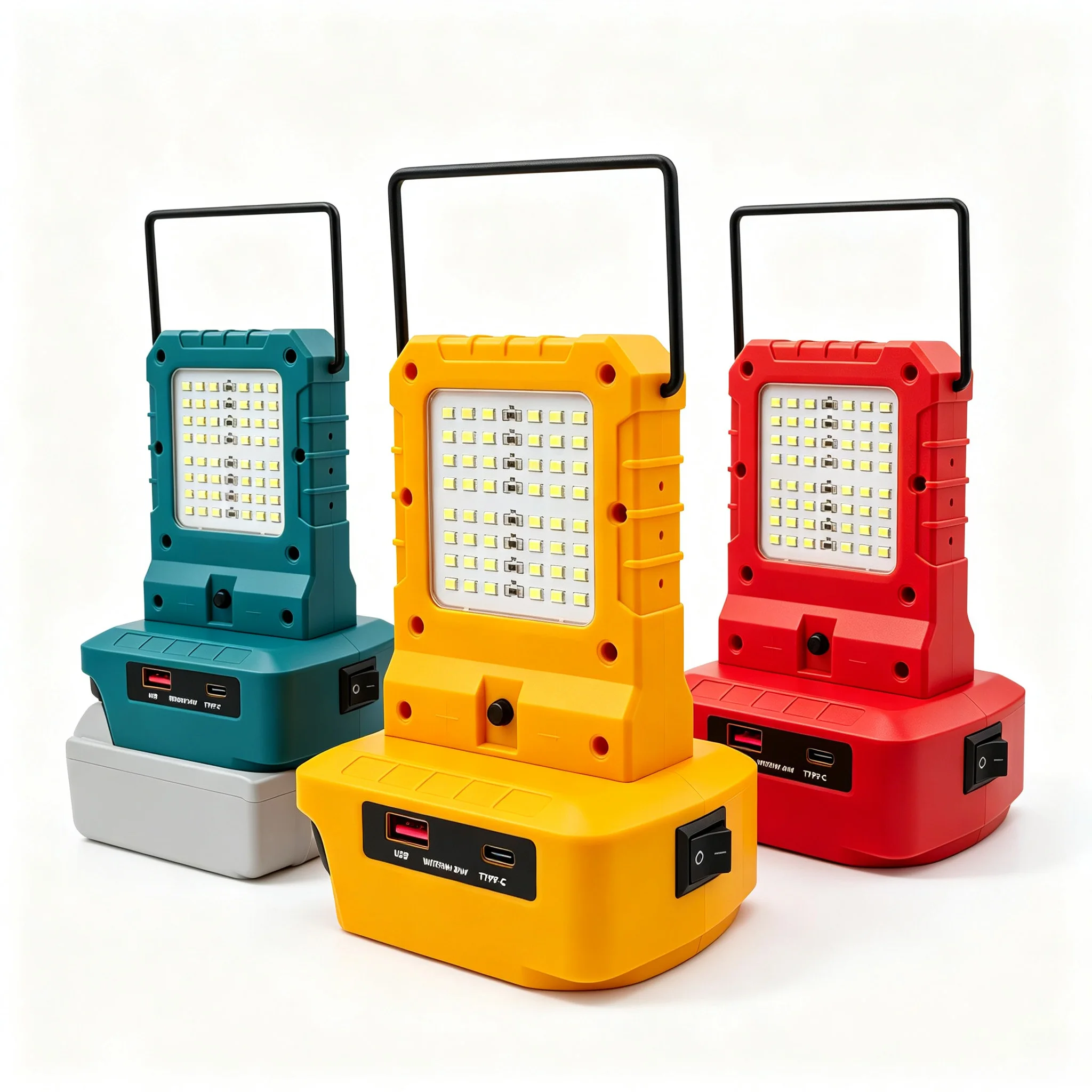 Portable Dual Sided LED Work Light, Outdoor Emergency Lamp Compatible with Milwaukee Makita DeWalt Battery, USB‑C & USB Output