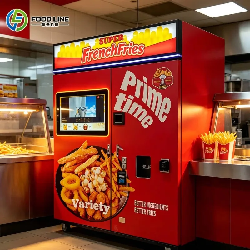 Multi-color French fries vending machine, rounded French fries vending machine, large screen French fries vending machine