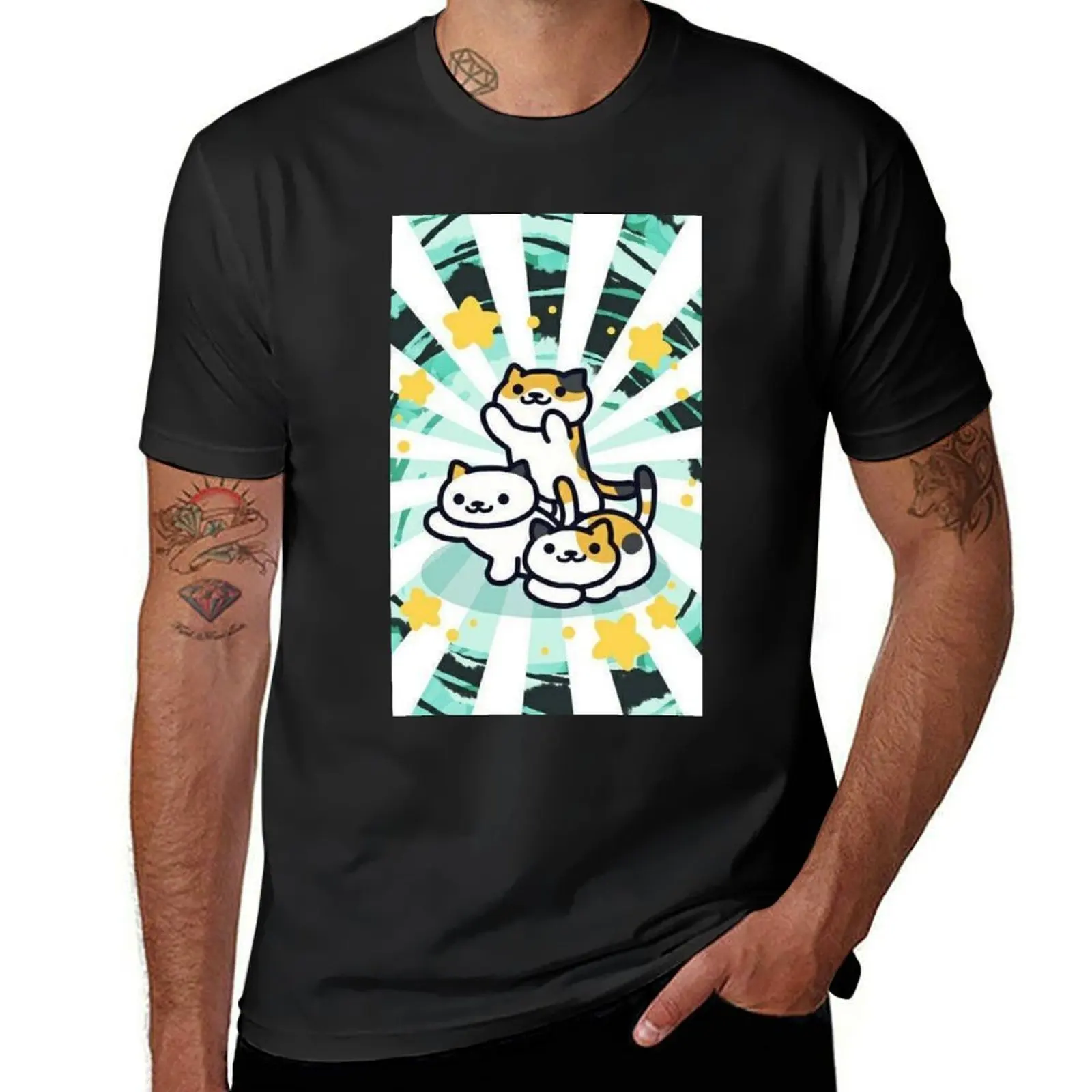 

Neko Atsume T-Shirt summer tops sweat quick-drying mens tall t shirts