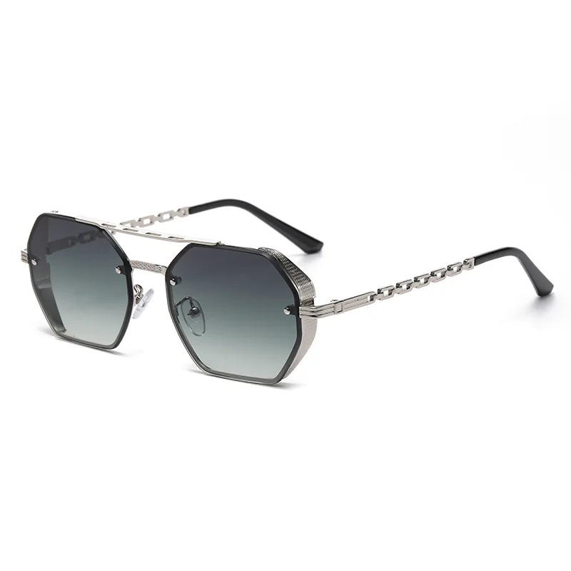 

Hexagonal Double Bridge Sunglasses - Chain Temple UV400 Protection for Daily & Vacation