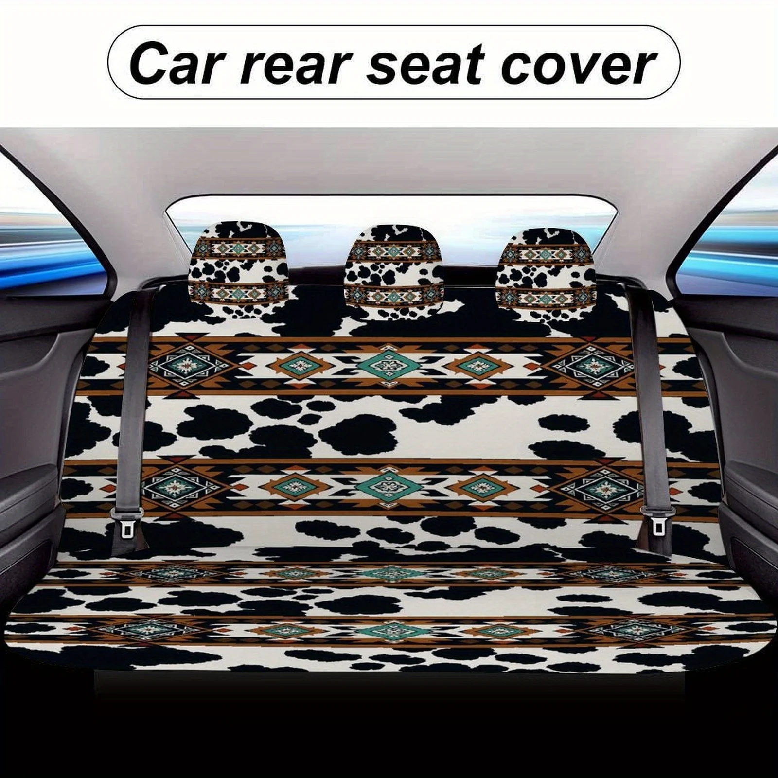 Cow Print With Tribal Patterns Themed Car Seat Cover Set For Most Cars, Trendy Novelty Car Seat Protector Covers Full Set, Unive