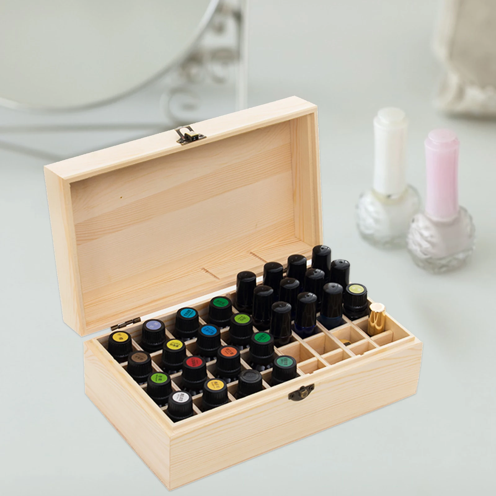 

36 Slots Wooden Essential Oil Box Aromatherapy Bottles Storage Holder Display Rack Organizer For 36 Grids Lightweight Sturdy