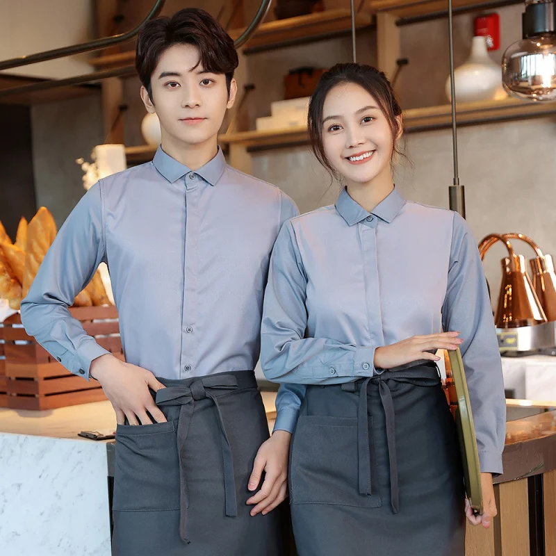

Fast Food Restaurant Server Uniform Long Sleeve Western Restaurant Coffee Shop Steakhouse Burger Cake Shop Employee Shirt for Wo