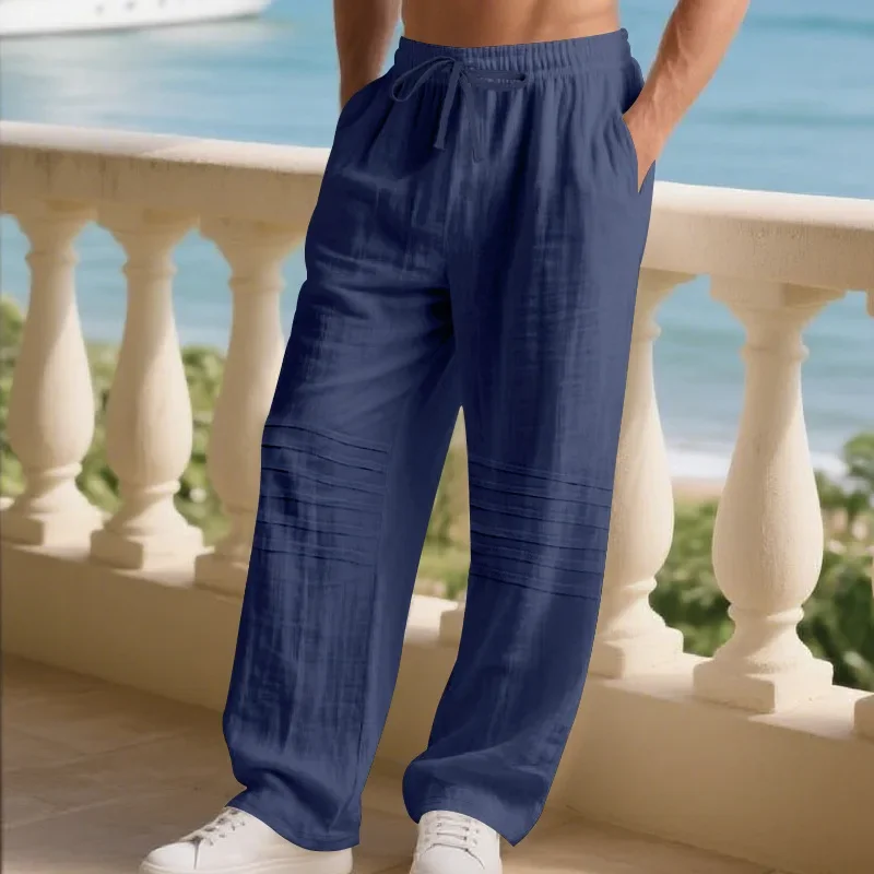 

Льняные брюки в американском стиле для мужчин, осенняя коллекция, свободный крой, удобные прямые брюки без морщин