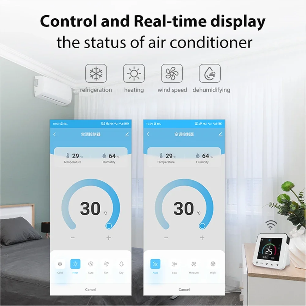 Tuya WiFi Air Conditioner Thermostat IR Temperature Humidity Infrared Controller USB Power LCD Touch Screen Google Home Alexa