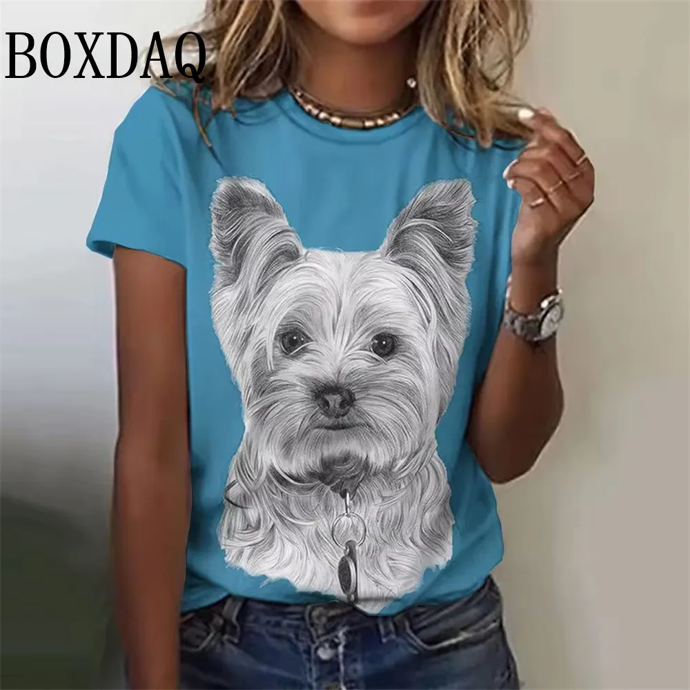 

Fashion Women's Short Sleeve Round Neck T-Shirt Summer Outdoor Casual Tops Funny Animal Puppy Printing OverSize Women's Clothing