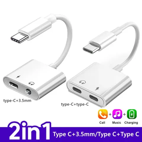 Adattatore audio 2 in 1 da USB C a jack da 3,5 mm tipo C cavo Aux di ricarica da 3,5 mm per connettore per cuffie cablate Samsung Xiaomi Huawei