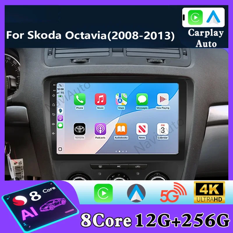 Voice Android 12 2 Din Autoraido Car Radio Multimedia Video Player for SKODA Octavia 2 A5 2008-2013 Carplay 4G Gps