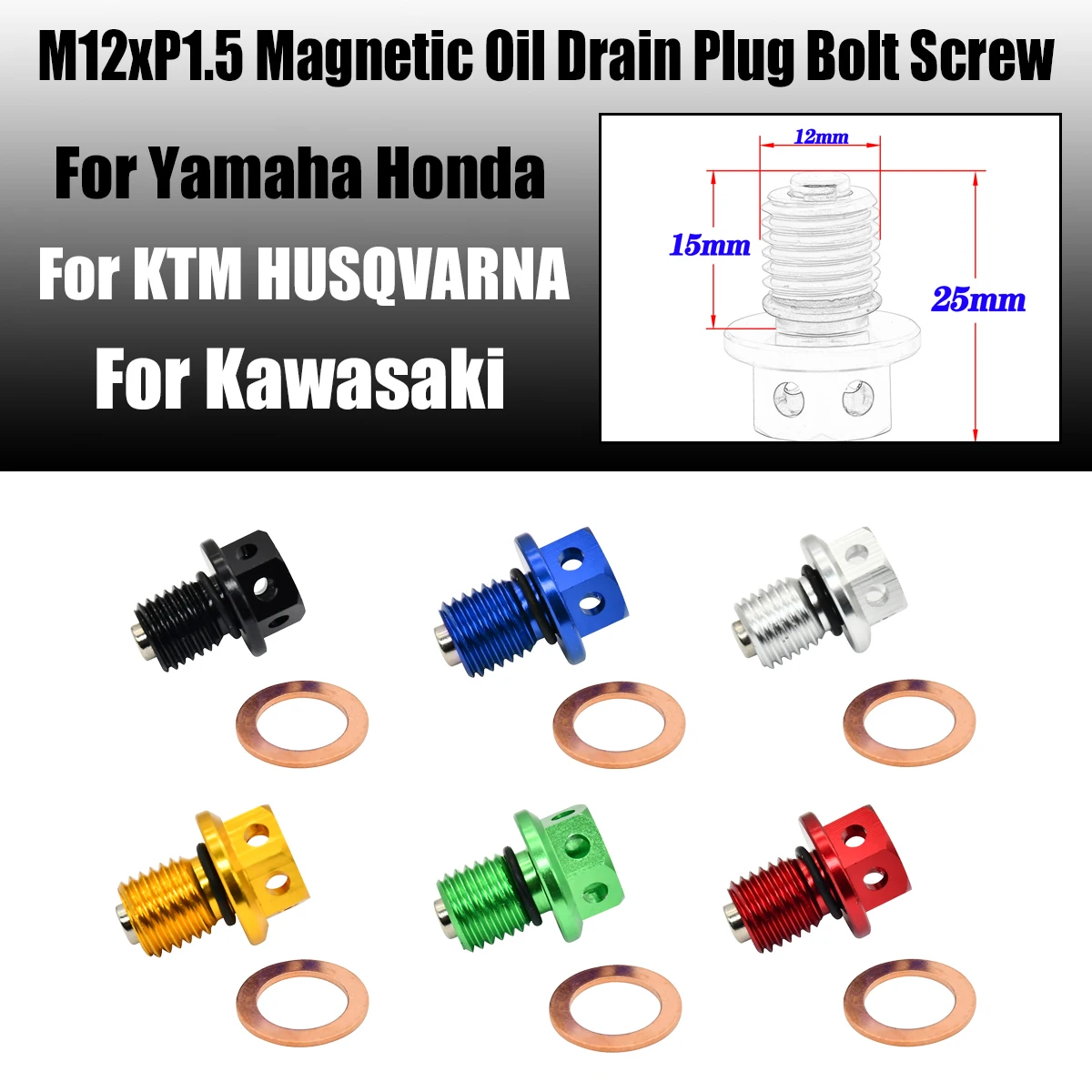 M12xP1.5 Magnetic Oil Drain Plug Bolt Screw For Yamaha YZF-R25 R3 MT-03 MT-25 YZF-R3 YZ250 YZ250X XT250X WR250R WR250X Serow 250