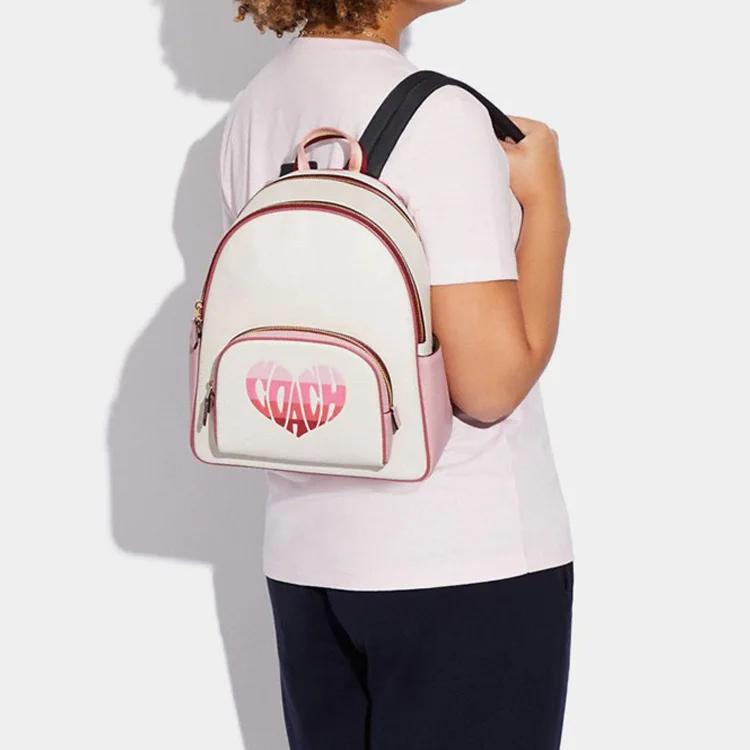 COACH Court Cow Leather With Textile Backpack Large Women's White & Pink CA246-IMCAH - view 5