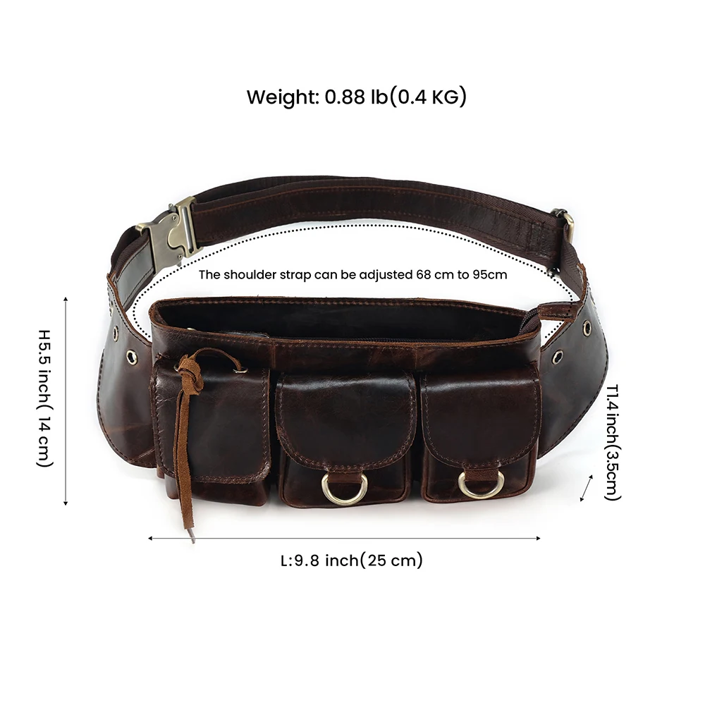 JOGUJOS Genuine Cowhide Leather Male Belt Bag Designer Vintage Waist Bags for Men Travel Chest Packs Multifunction Fanny Pack