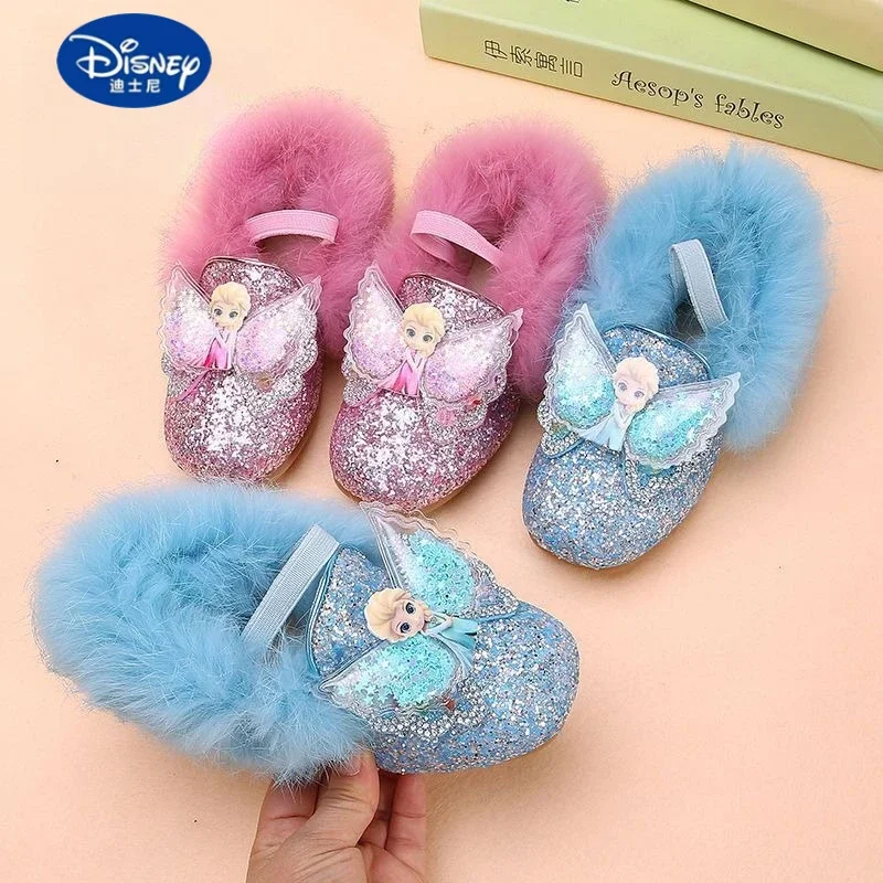 

Disney Elsa Rabbit Fur Shoes | Korean Style Winter Booties, Plush Lined for Girls