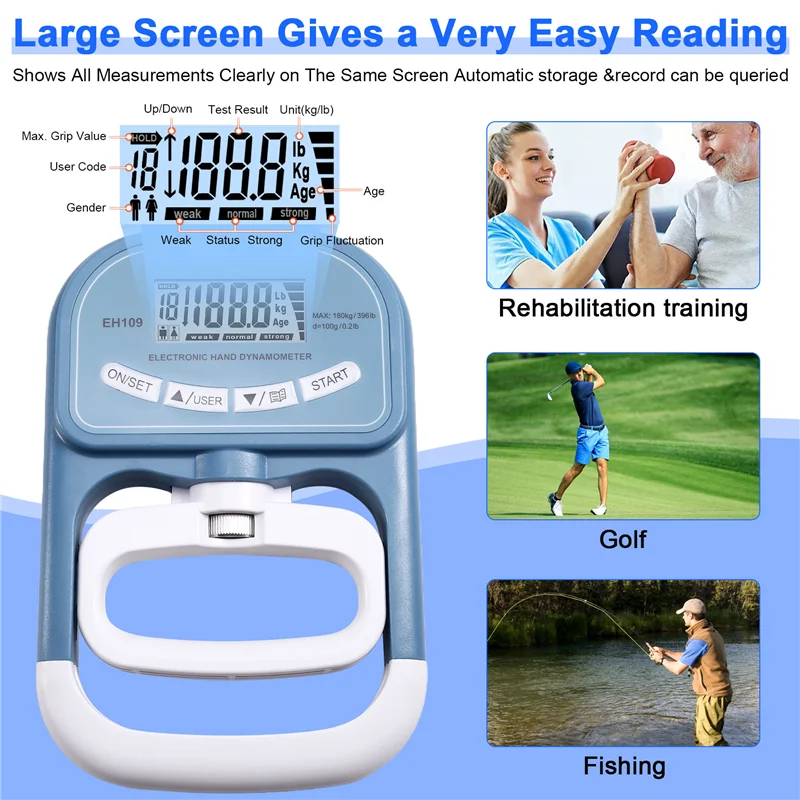 B93B-EH109 Fortschrittlicher Handgriff-Krafttester, digitales Dynamometer, 180 kg/396 lbs maximales Krafttrainingsgerät