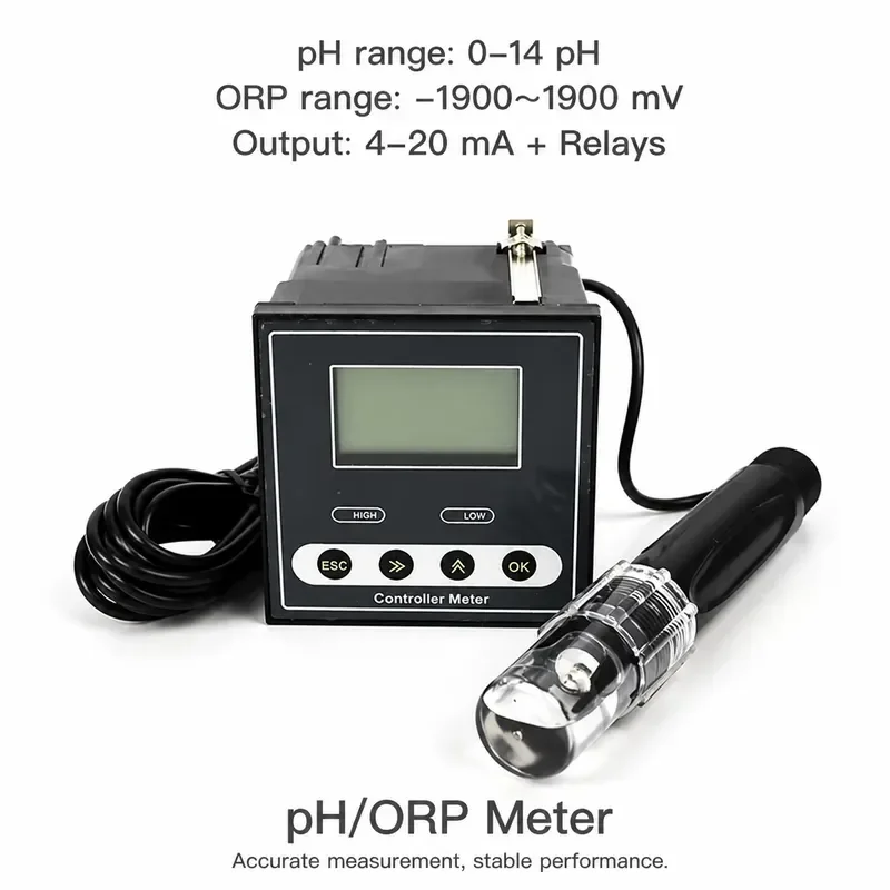 Industrial Online pH Meter Controller ORP Sensor Electrode Probe Tester 5M Continuous Measurement for Sewage Water Quality