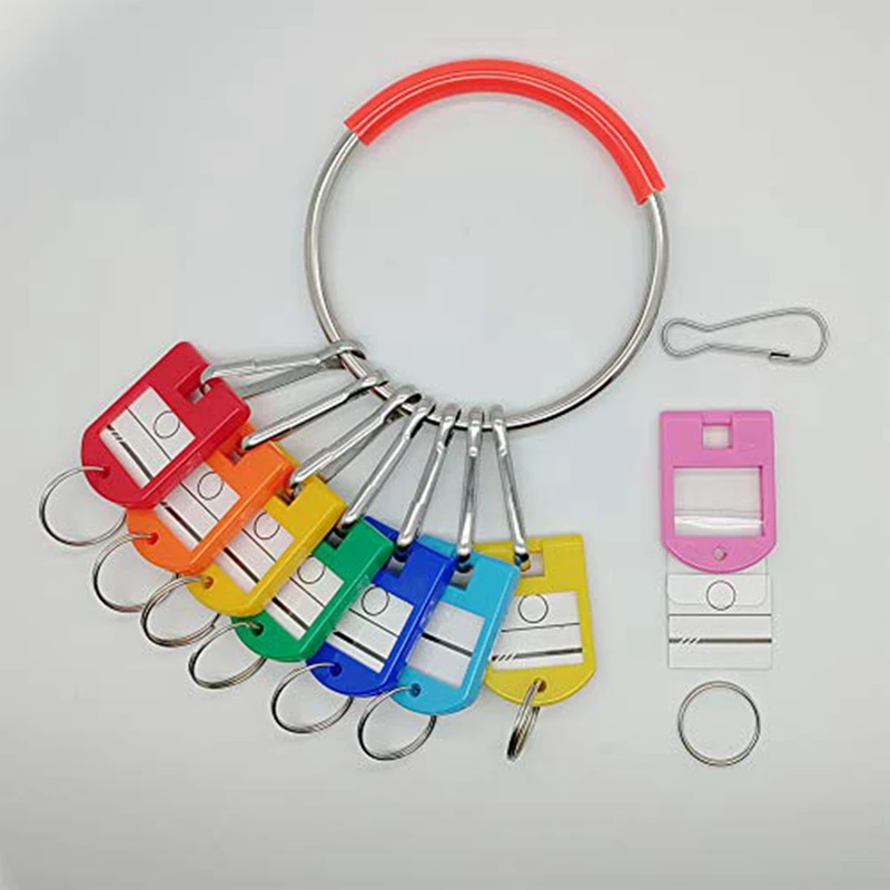 Portable Metal Ring Key Organizer With 16 Spring Hooks & Key Tags With Ring And Label Window