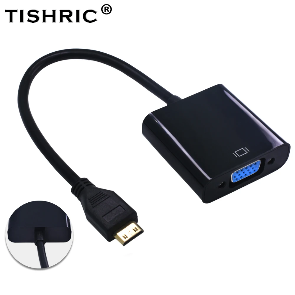 TISHRIC 1080P MINI HDMI-compatible To VGA cable Digital to Audio Converter Power Supply Male To VGA Famale support Laptop PC TV