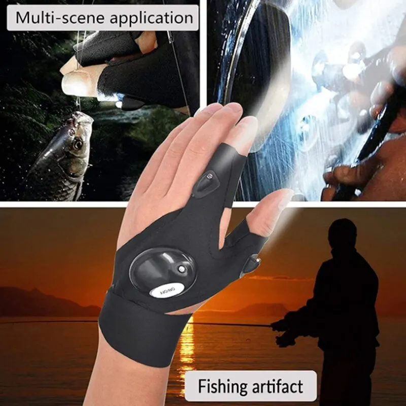 Night Light Fishing Gloves Waterproof Led Fingerless Glove Camping Hiking Survival Rescue Multi Light Tool Outdoor Tool