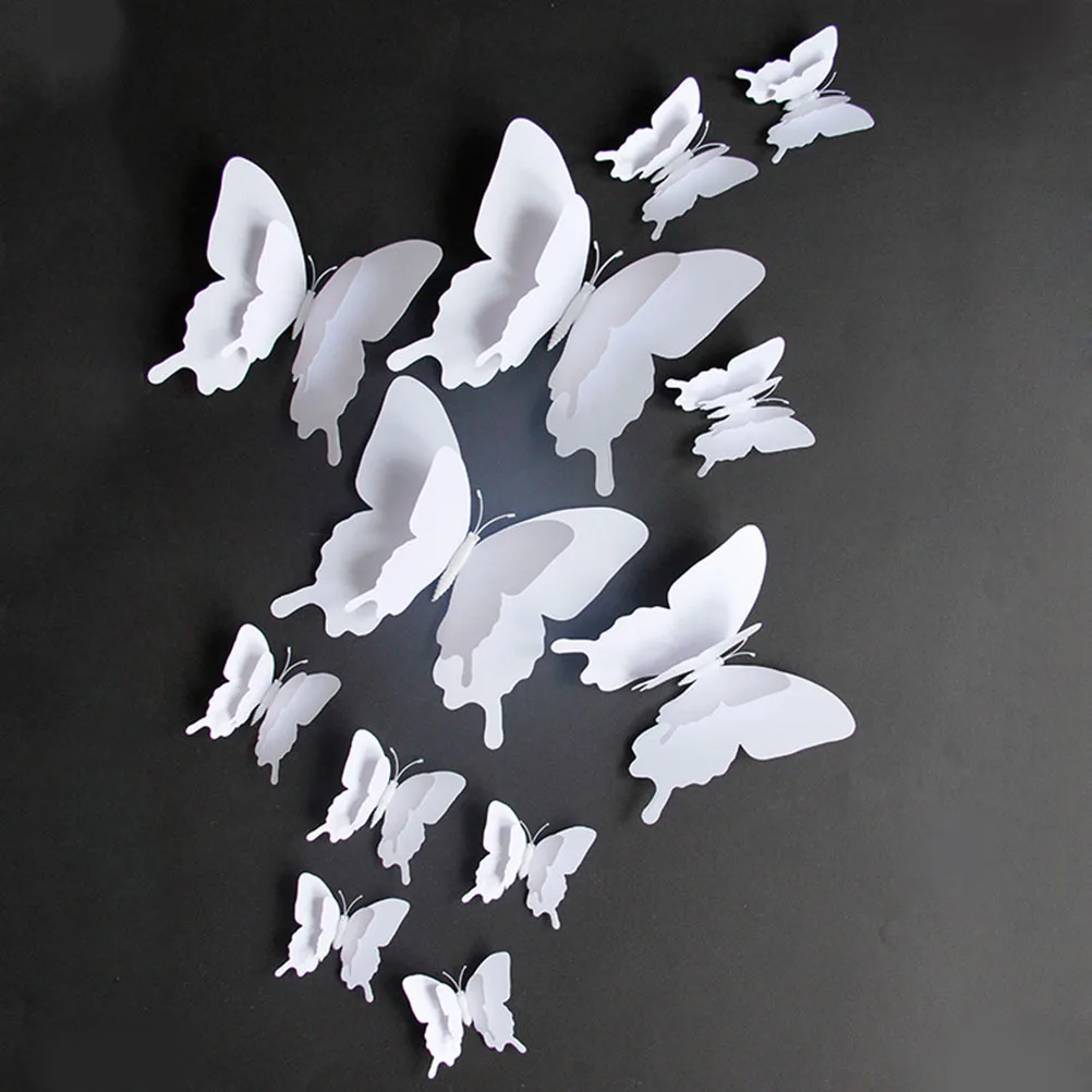

12Pcs 3D Butterfly Wall Stickers Double Wing White DIY Bedroom Living Room Party Decoration Mural Decals Wall Stickers
