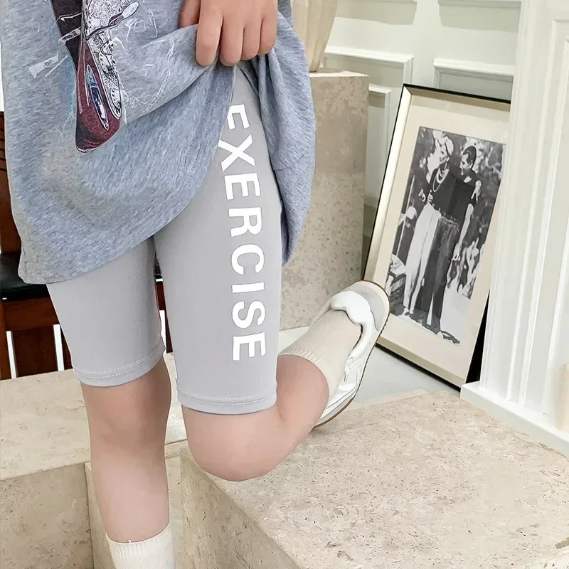 Girls Shorts Teenagers Letter Print Bottom Leggings Kids Knee Length Five Pants Summer 2 To 12Years Children's Bicycle Trousers