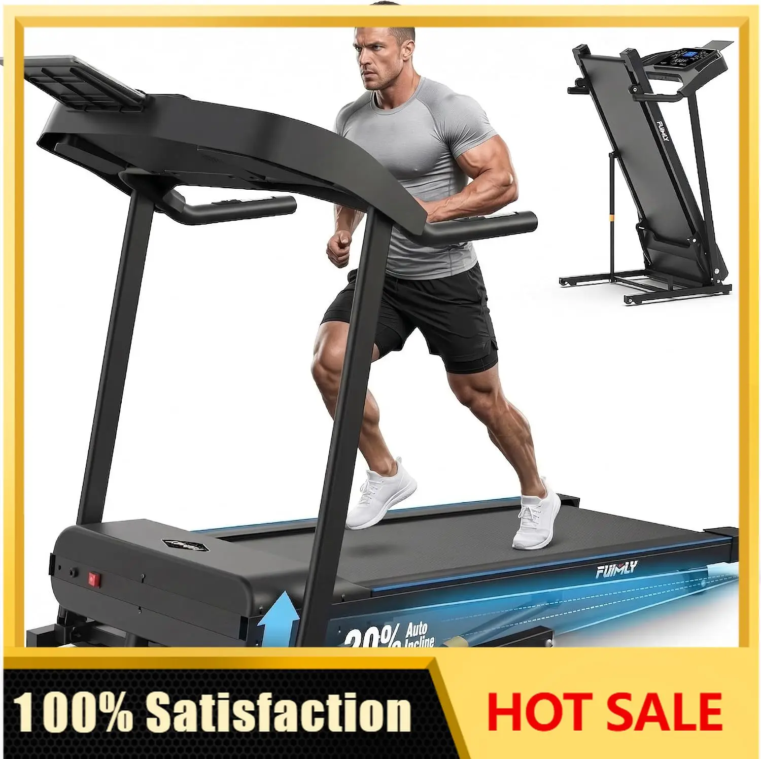 Treadmills for Home, 4.5HP Heavy Duty Treadmill with 0–20% Auto Incline, Quiet Portable Folding Treadmill 400 lb Capacity, 12 Pr