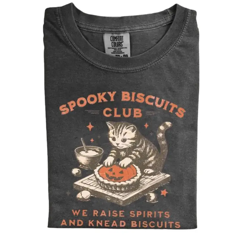 

Comfort Colors Spooky Biscuits Club Shirt, Halloween Cat T-Shirt, Pumpkin Pie Tee, Spooky Cat Shirt, Halloween Baking T-Shirt