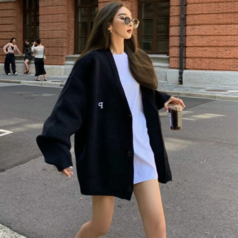 2022 New Arrival Cardigan for Women Lazy Style Loose All-match High Street Fashion Letter Cozy Ulzzang Harajuku Knitwear Chic BF