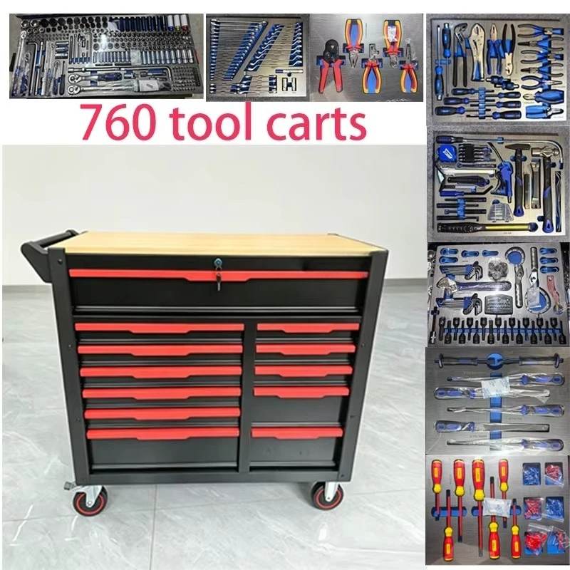 760 Pieces Repair Tool Cart Cabinet Mobile Trolley Toolbox Heavy Duty Auto Repair Tool Set